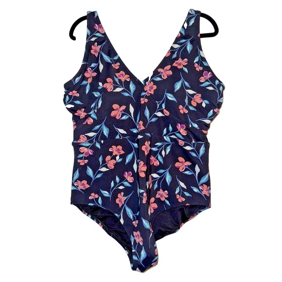 Lands' End Floral One Piece Swimsuit Size‎ 20W Plus Size V-Neck Tummy Control - Picture 1 of 12